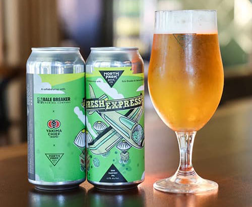 North Park Beer, in cans and a glass