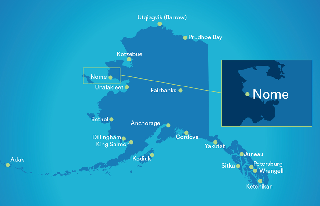Alaska map highlighting Nome